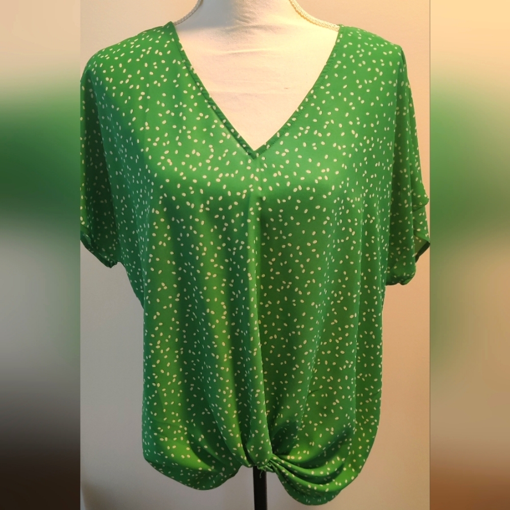 West Kei Green Women's Short Sleeve Gathered Hem Top Size XL